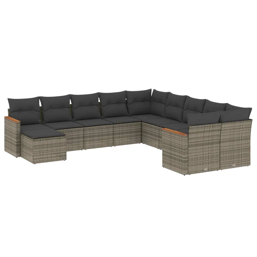 Salon de jardin 11 pcs avec coussins gris résine tressée - 2