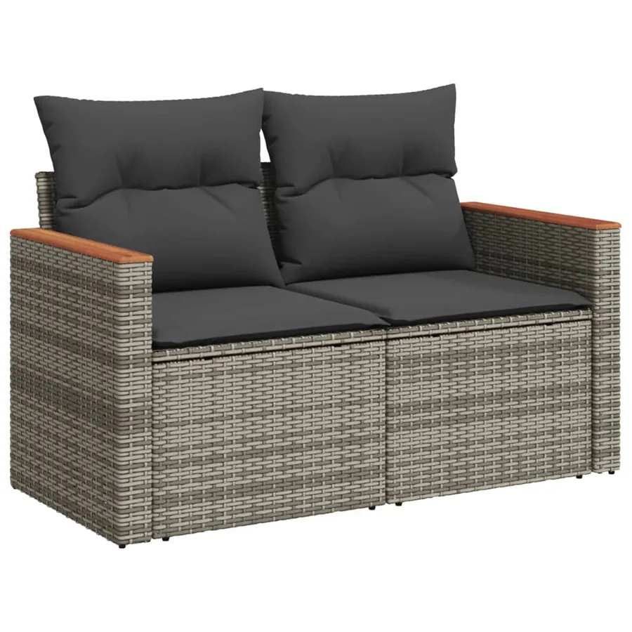 Salon de jardin 8 pcs avec coussins gris résine tressée - 5