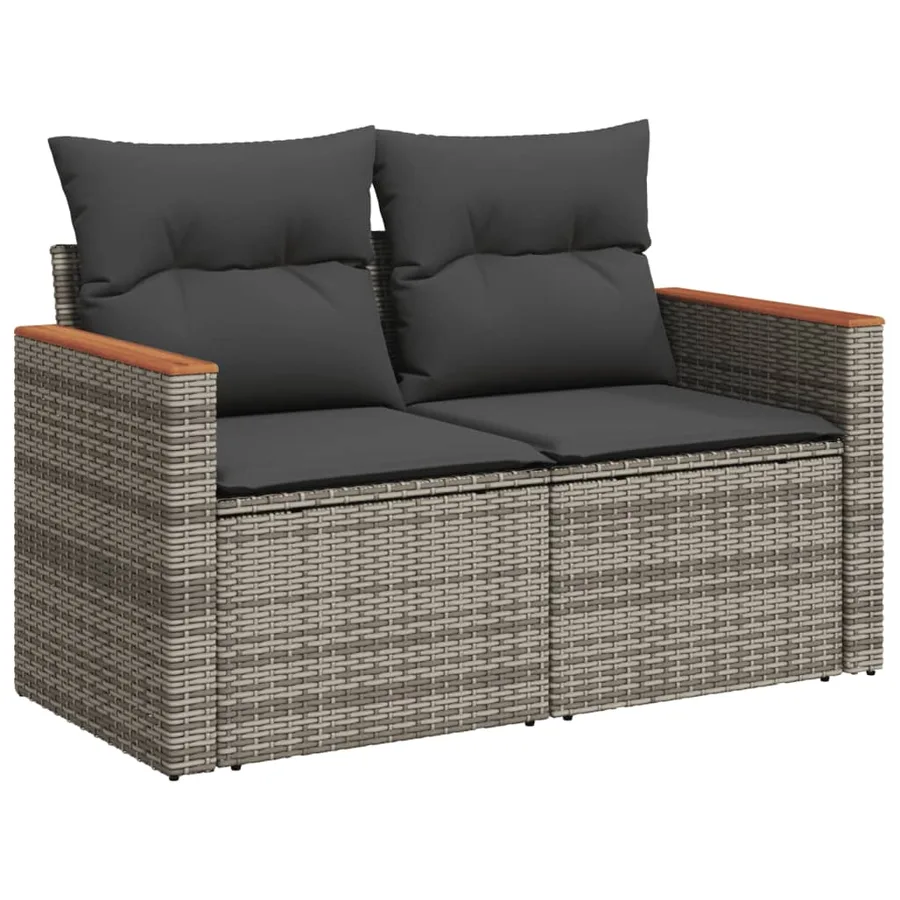 Salon de jardin 8 pcs avec coussins gris résine tressée - 4