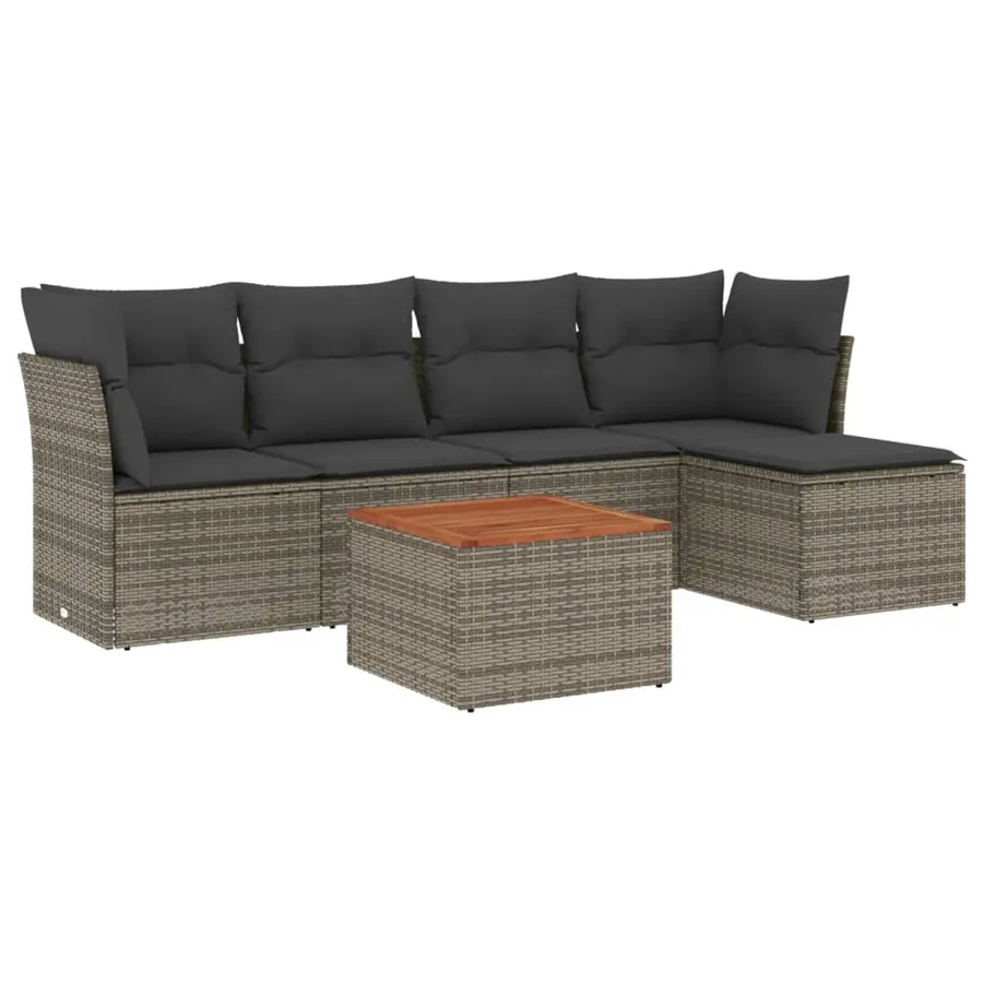Salon de jardin 6 pcs avec coussins gris résine tressée - 2