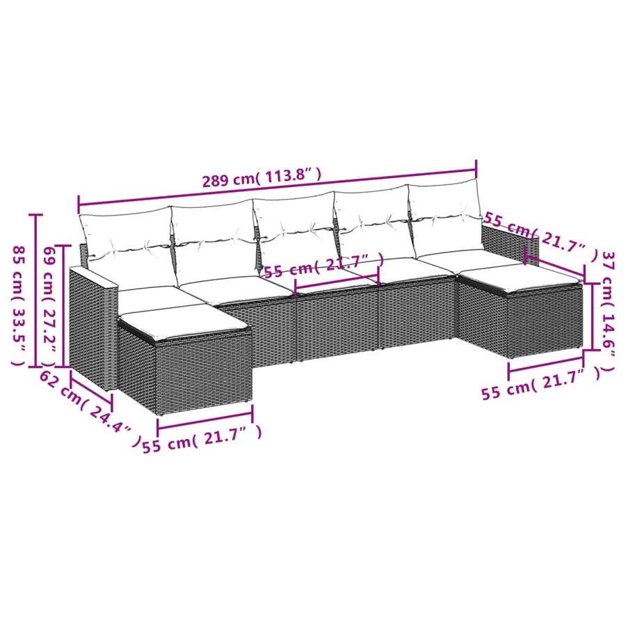 Salon de jardin avec coussins 7 pcs gris résine tressée - 7