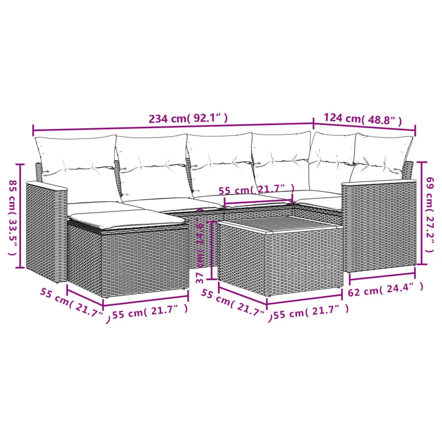 Salon de jardin avec coussins 7 pcs gris résine tressée - 9
