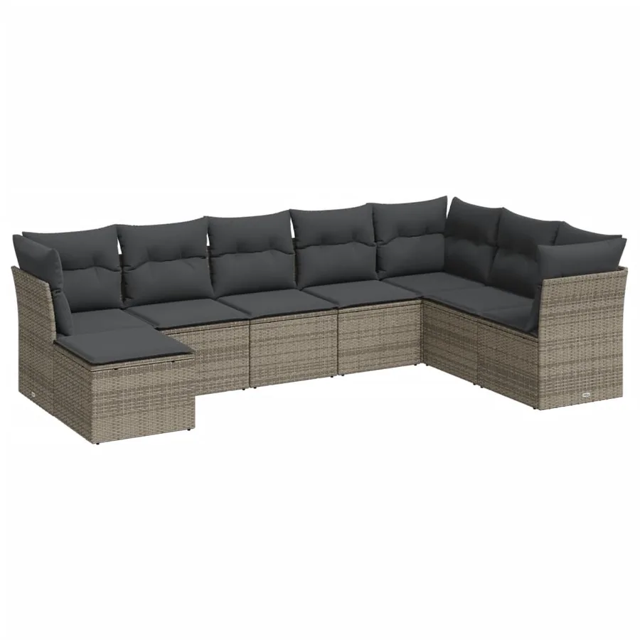 Salon de jardin 8 pcs avec coussins gris résine tressée - 2