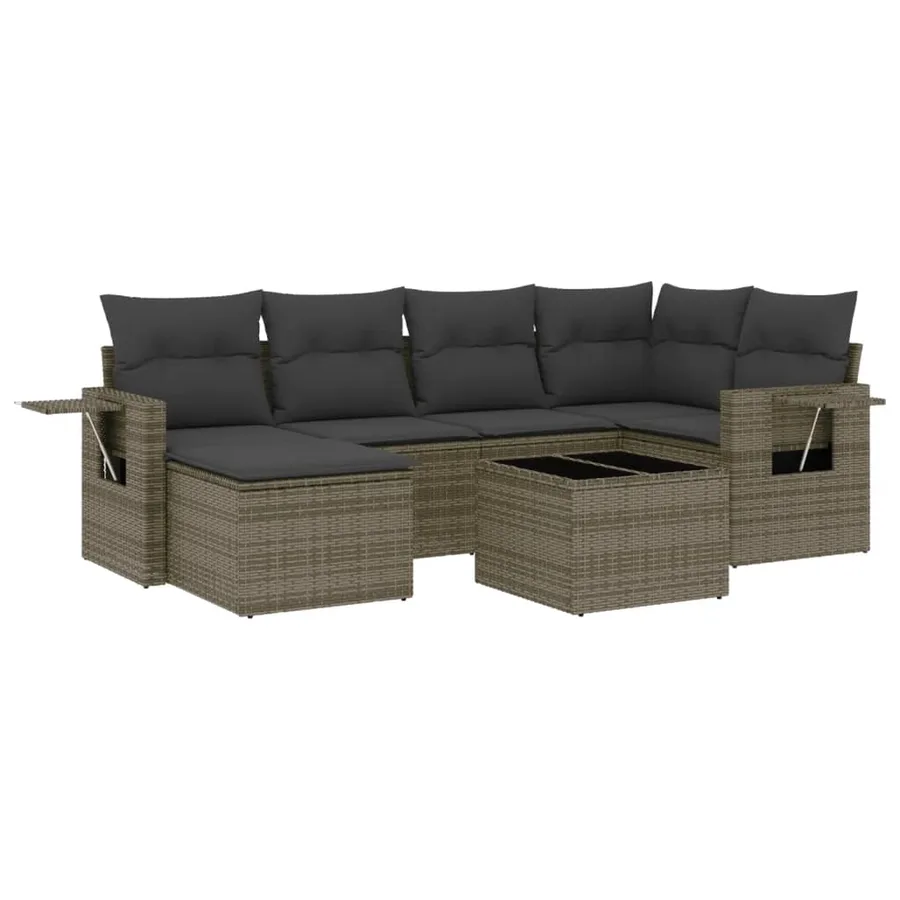 Salon de jardin avec coussins 7 pcs gris résine tressée - 2