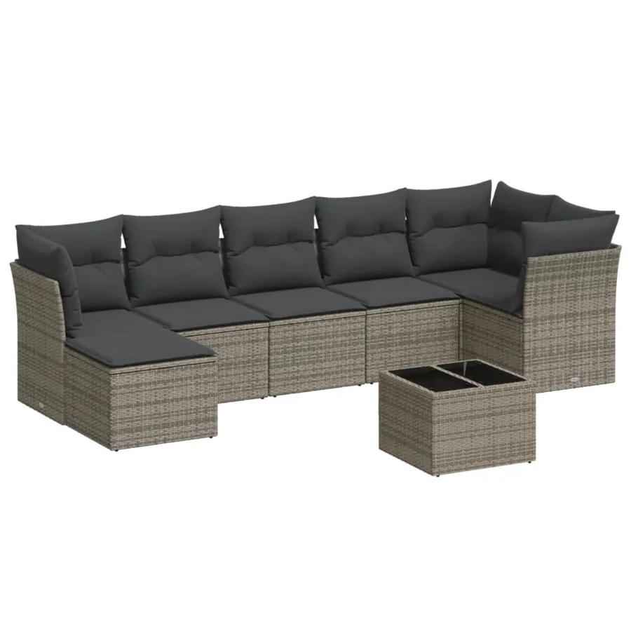 Salon de jardin 8 pcs avec coussins gris résine tressée - 2