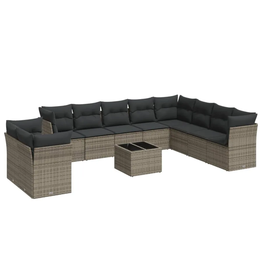Salon de jardin 11 pcs avec coussins gris résine tressée - 2