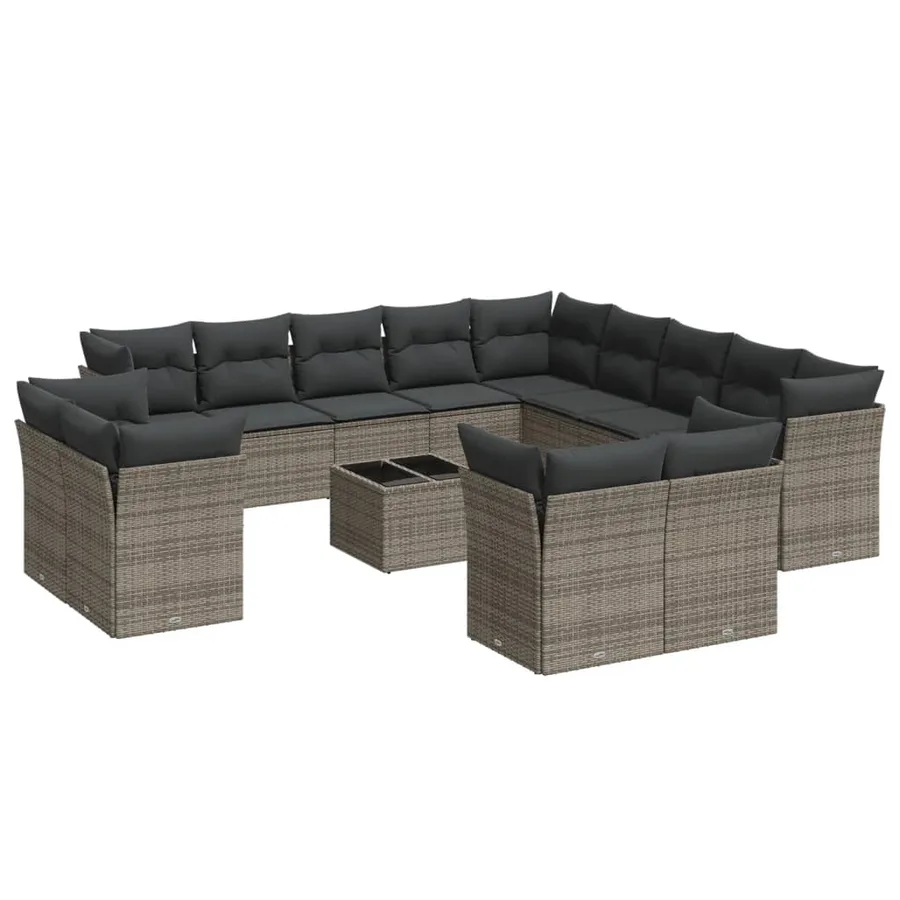 Salon de jardin avec coussins 14 pcs gris résine tressée - 2