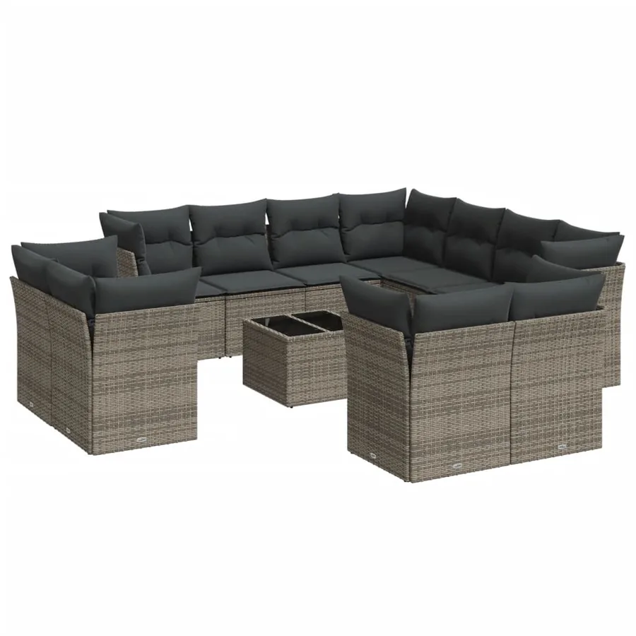 Salon de jardin avec coussins 12 pcs gris résine tressée - 2