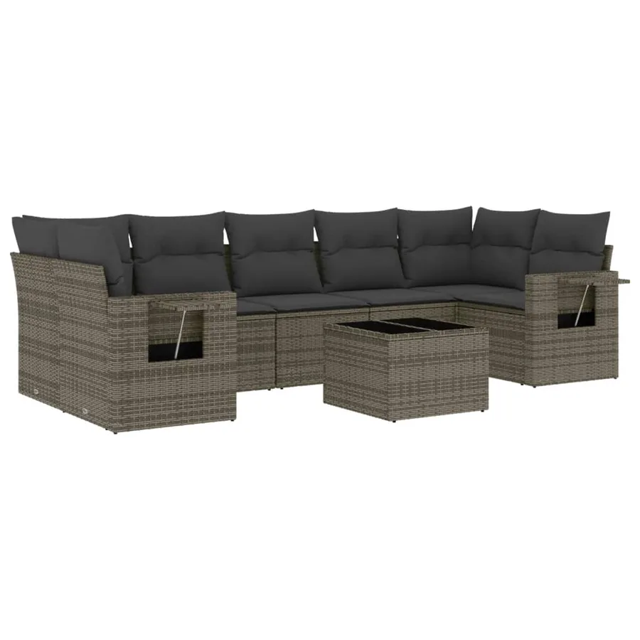 Salon de jardin 8 pcs avec coussins gris résine tressée - 2