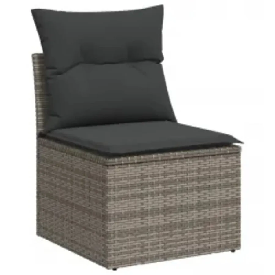 Salon de jardin 8 pcs avec coussins gris résine tressée - 3