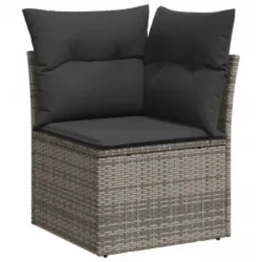 Salon de jardin 8 pcs avec coussins gris résine tressée - 4