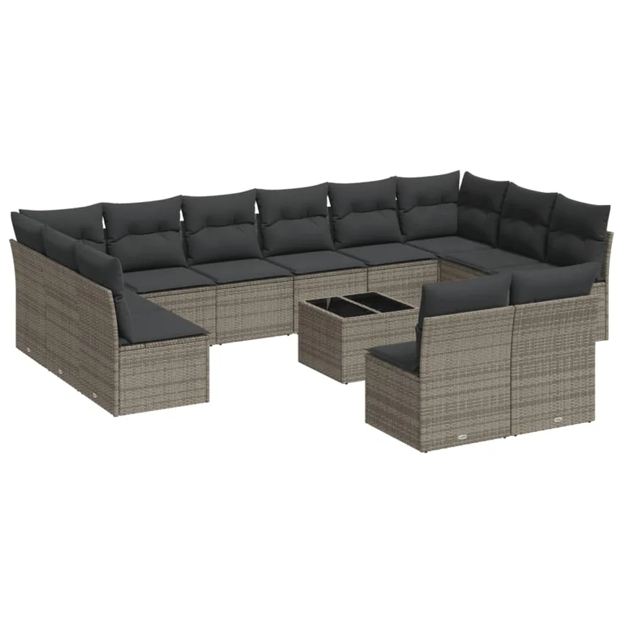 Salon de jardin avec coussins 13 pcs gris résine tressée - 2