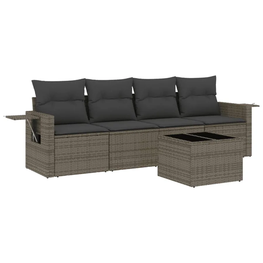 Salon de jardin 5 pcs avec coussins gris résine tressée - 2
