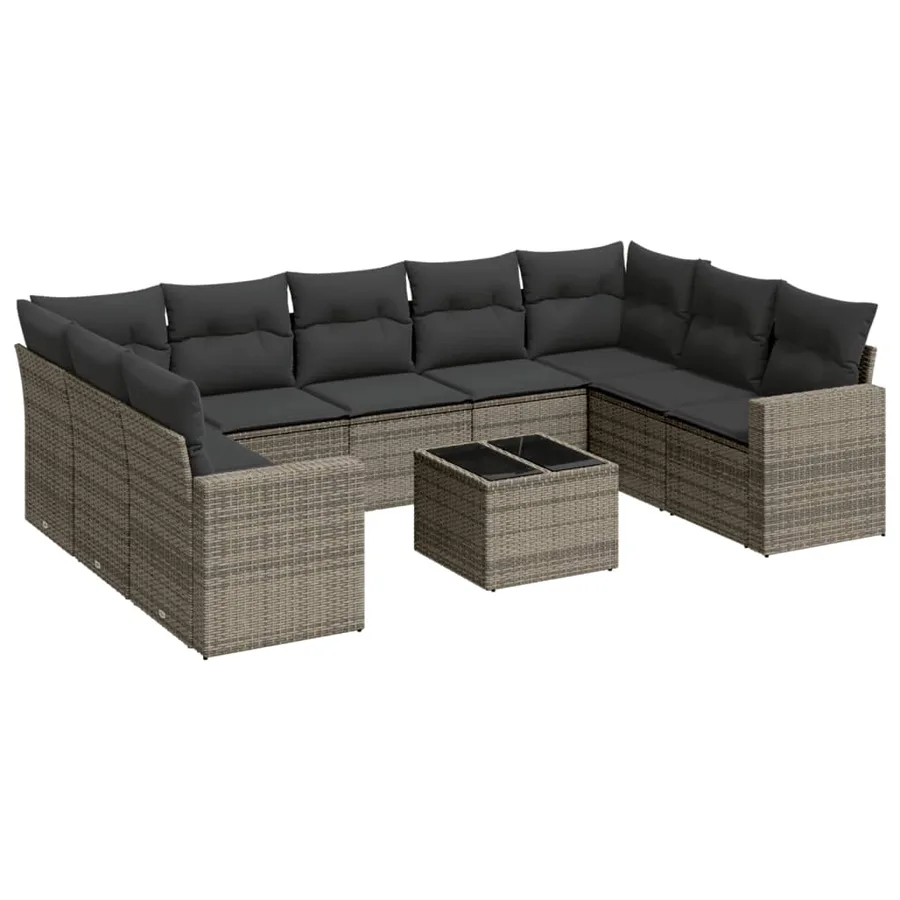 Salon de jardin avec coussins 10 pcs gris résine tressée - 2