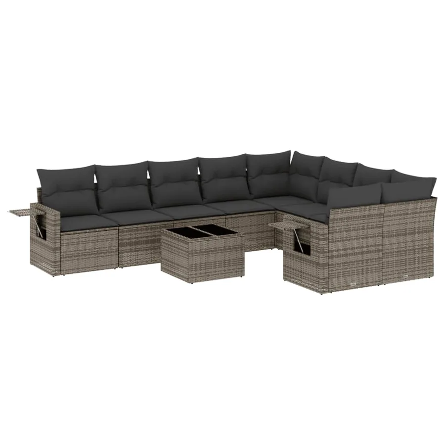 Salon de jardin avec coussins 10 pcs gris résine tressée - 2