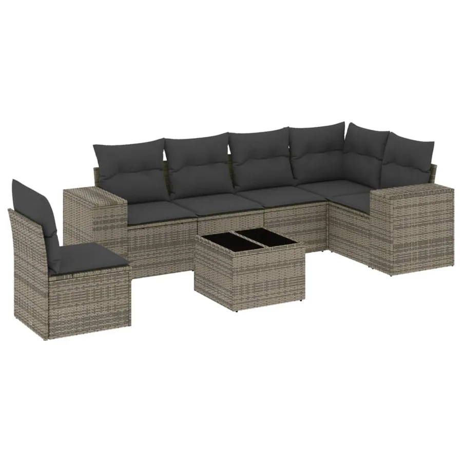 Salon de jardin avec coussins 7 pcs gris résine tressée - 2