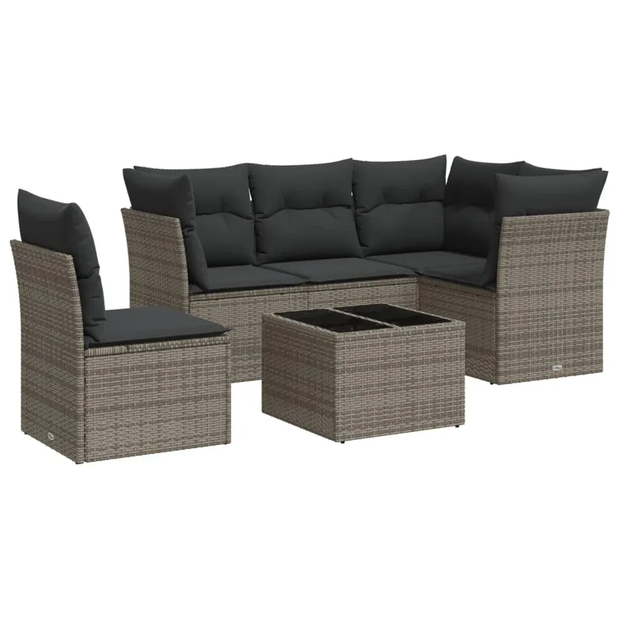 Salon de jardin 6 pcs avec coussins gris résine tressée - 2