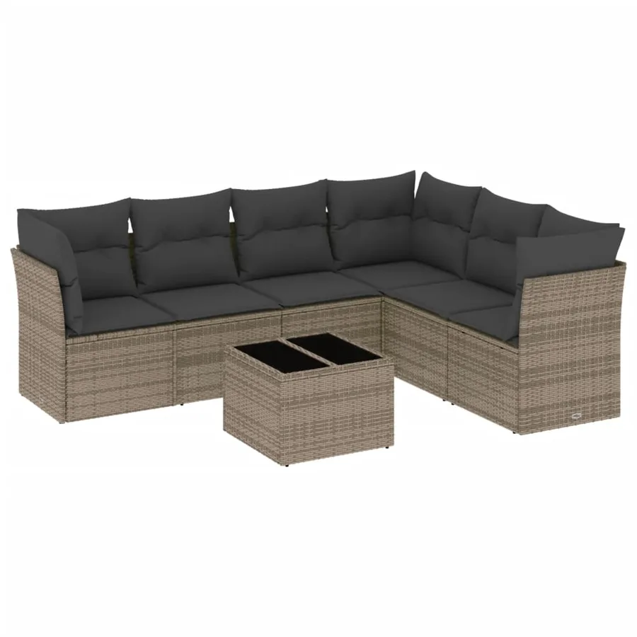 Salon de jardin avec coussins 7 pcs gris résine tressée - 2