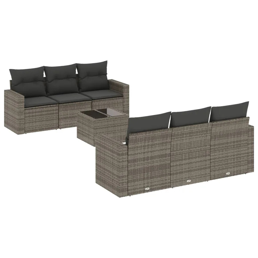 Salon de jardin avec coussins 7 pcs gris résine tressée - 2