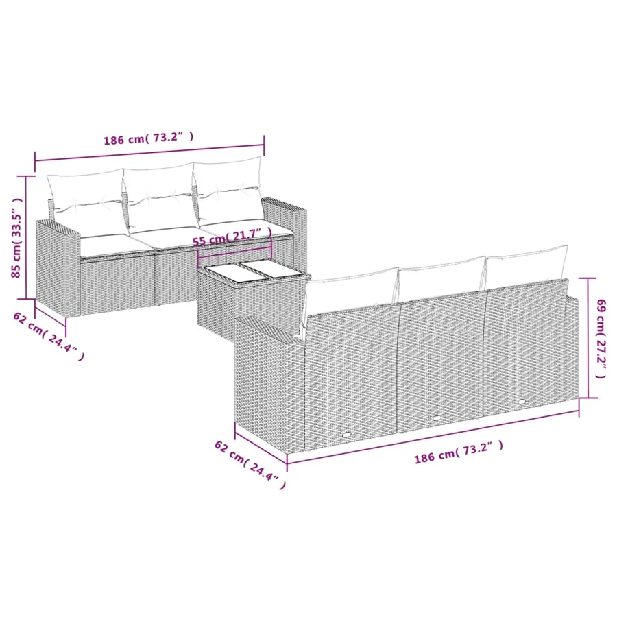 Salon de jardin avec coussins 7 pcs gris résine tressée - 3