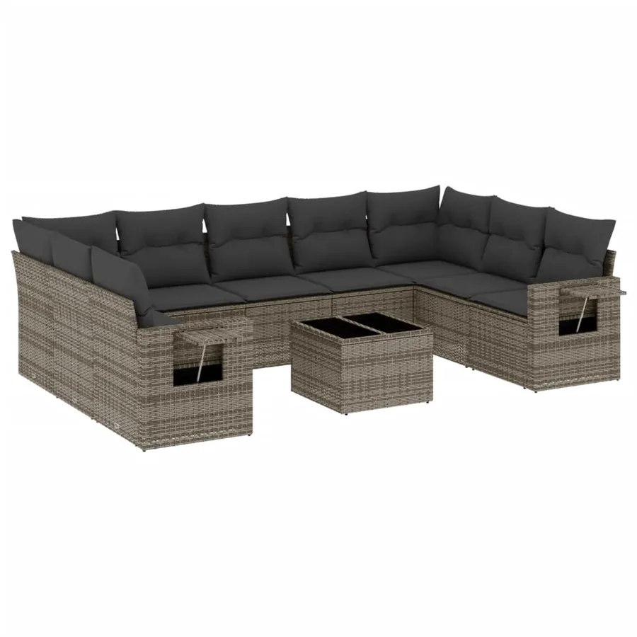 Salon de jardin avec coussins 10 pcs gris résine tressée - 2
