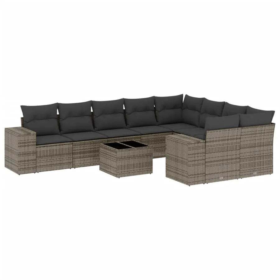 Salon de jardin avec coussins 10 pcs gris résine tressée - 2