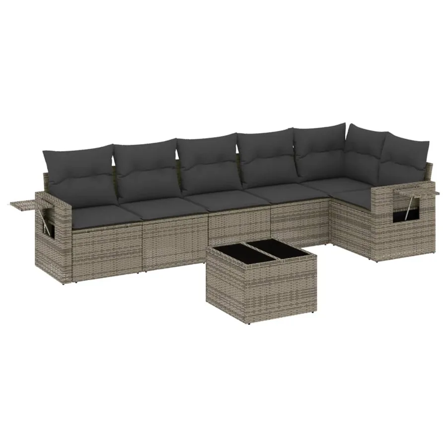 Salon de jardin avec coussins 7 pcs gris résine tressée - 2