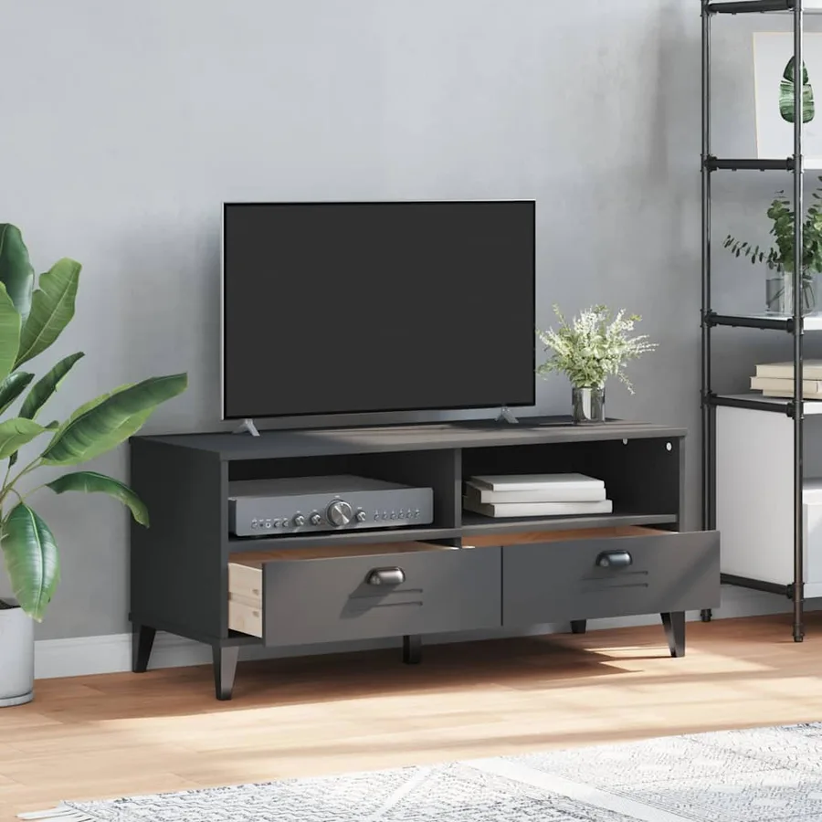 Meuble TV VIKEN gris anthracite bois de pin solide - 3