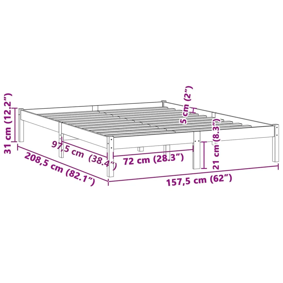 Cadre de lit sans matelas 152x203 cm bois massif de pin - 9