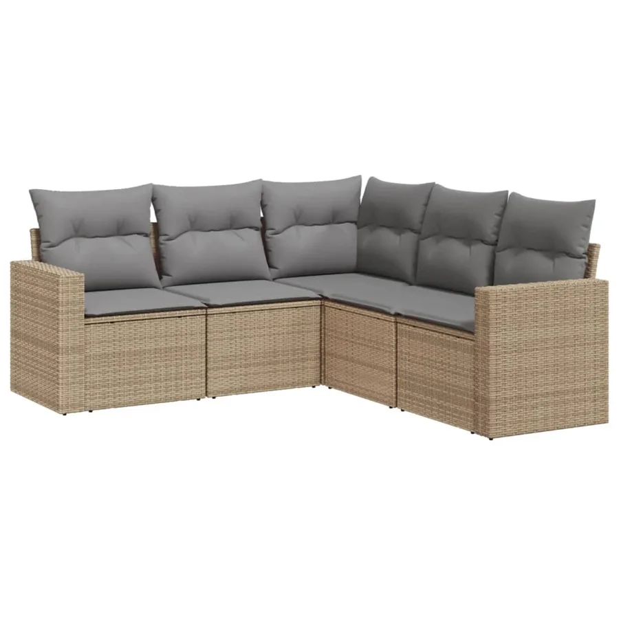 Salon de jardin avec coussins 5 pcs beige résine tressée - 2