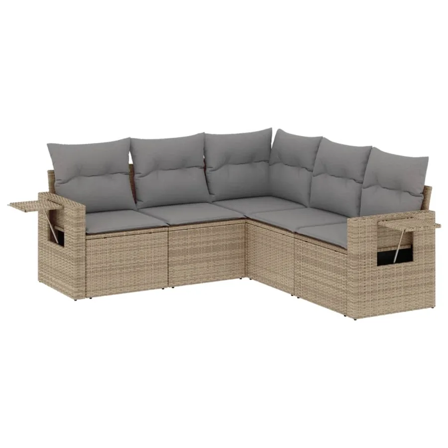 Salon de jardin avec coussins 5 pcs beige résine tressée - 2