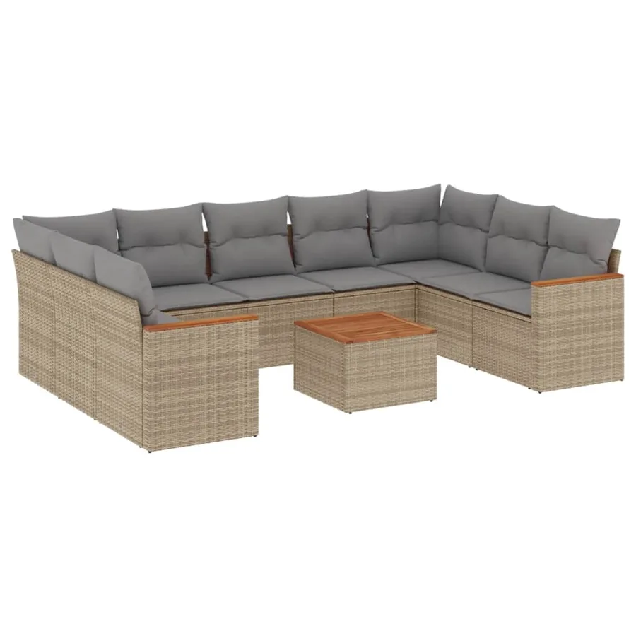 Salon de jardin avec coussins 10 pcs beige résine tressée - 2