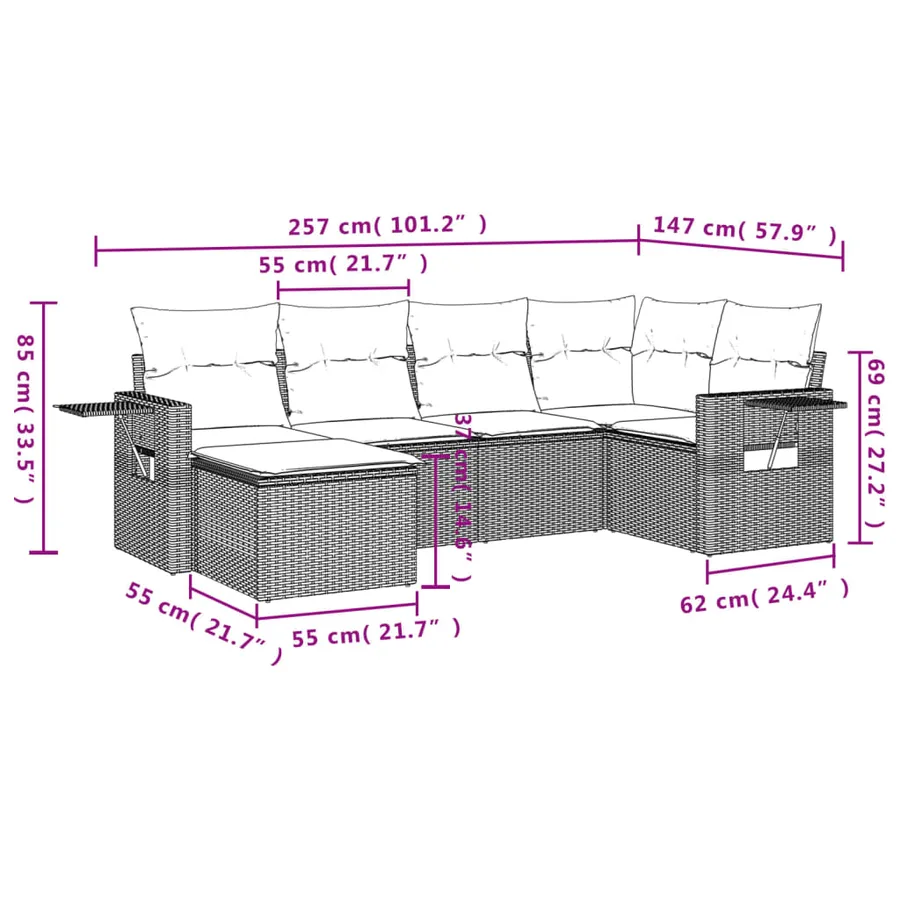 Salon de jardin avec coussins 6 pcs beige résine tressée - 3