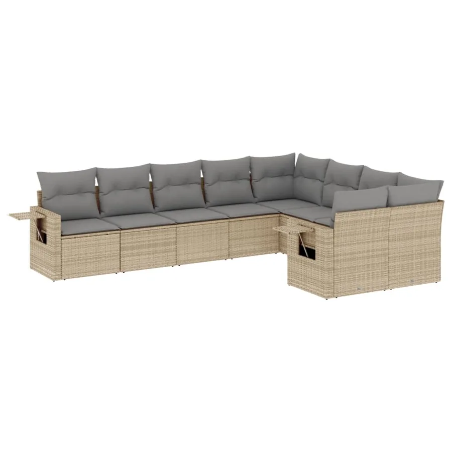 Salon de jardin avec coussins 9 pcs beige résine tressée - 2