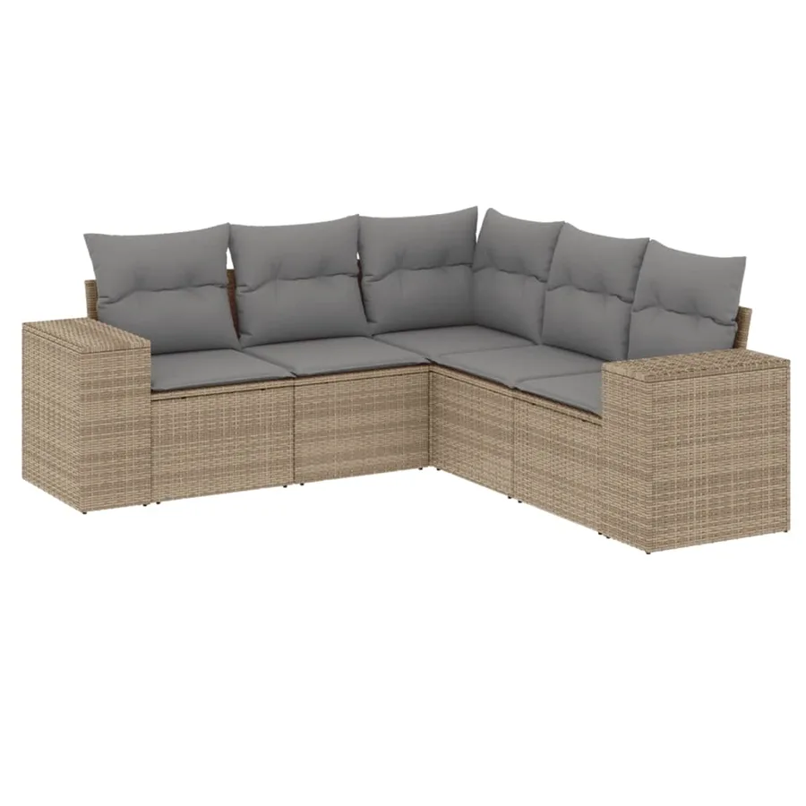 Salon de jardin avec coussins 5 pcs beige résine tressée - 2