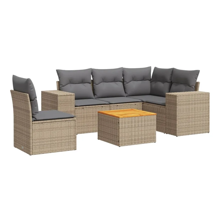 Salon de jardin avec coussins 6 pcs beige résine tressée - 2