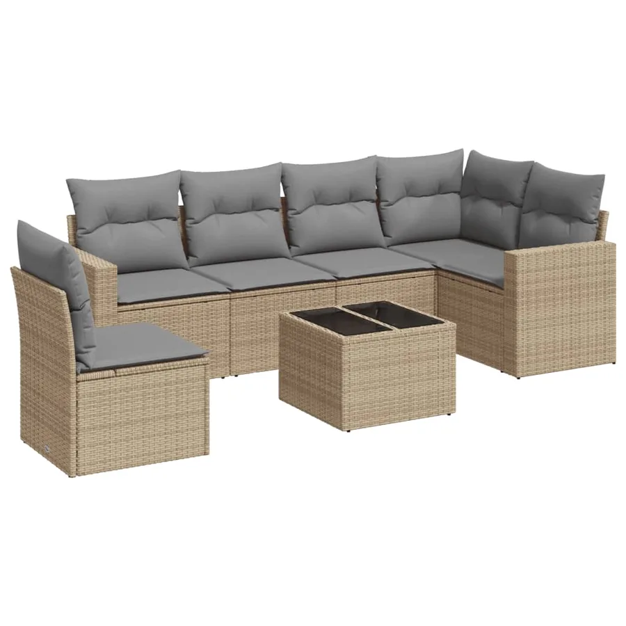 Salon de jardin avec coussins 7 pcs beige résine tressée - 2