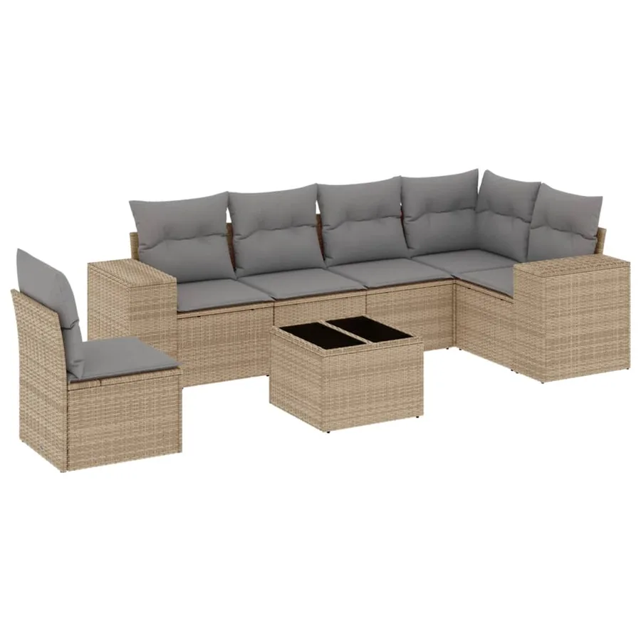 Salon de jardin avec coussins 7 pcs beige résine tressée - 2