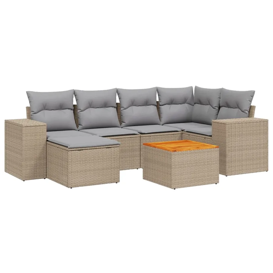 Salon de jardin avec coussins 7 pcs beige résine tressée - 2
