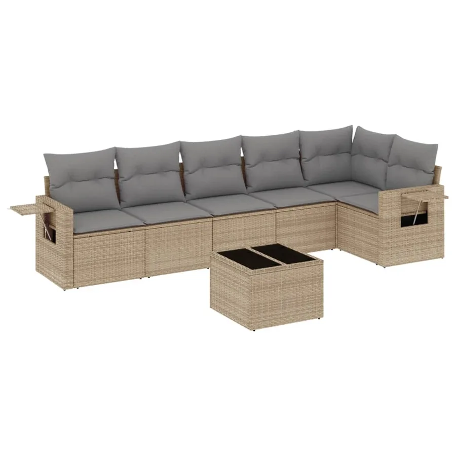 Salon de jardin avec coussins 7 pcs beige résine tressée - 2