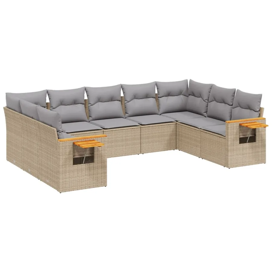 Salon de jardin avec coussins 9 pcs beige résine tressée - 2