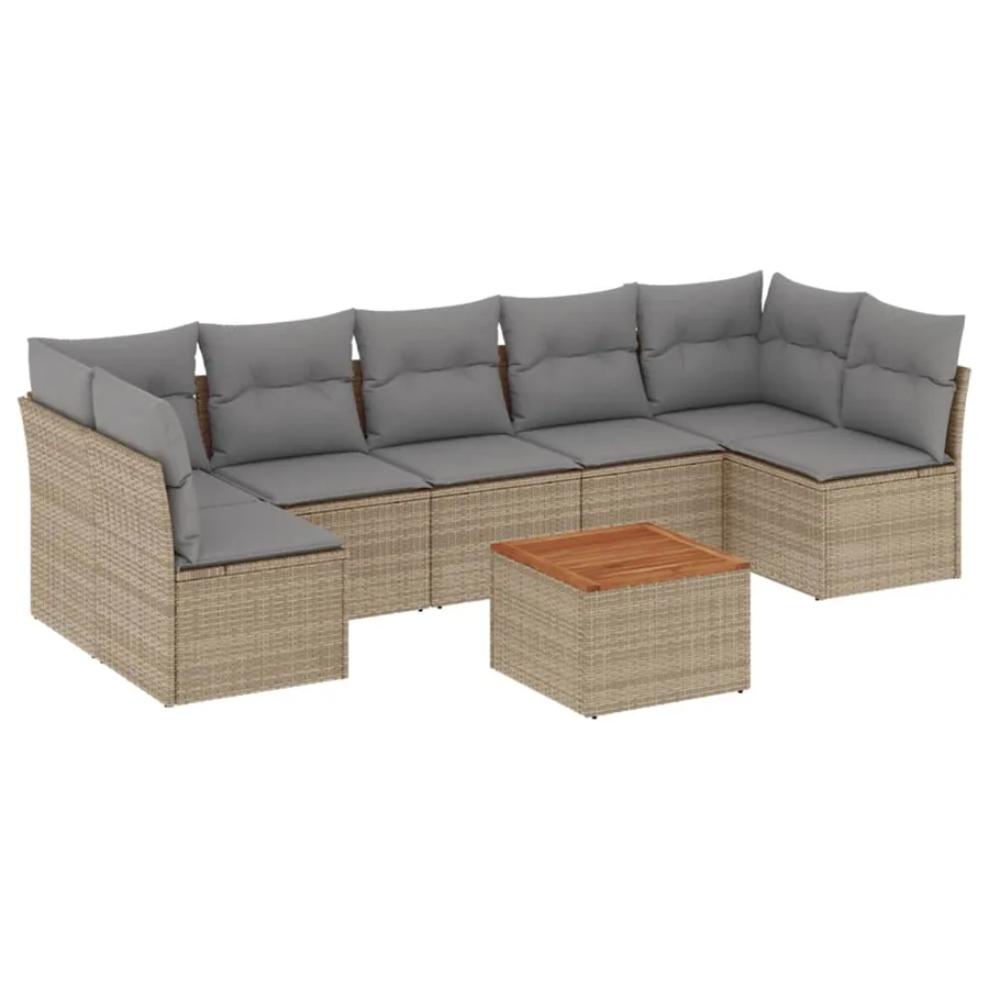 Salon de jardin avec coussins 8pcs mélange beige résine tressée - 2