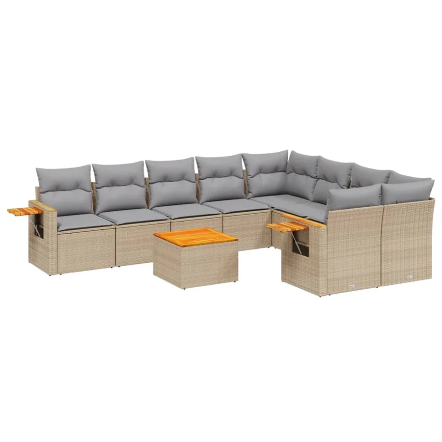 Salon de jardin avec coussins 10 pcs beige résine tressée - 2