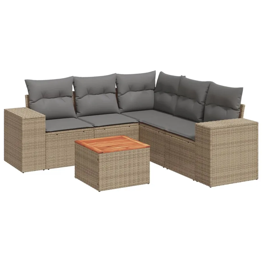 Salon de jardin avec coussins 6 pcs beige résine tressée - 2