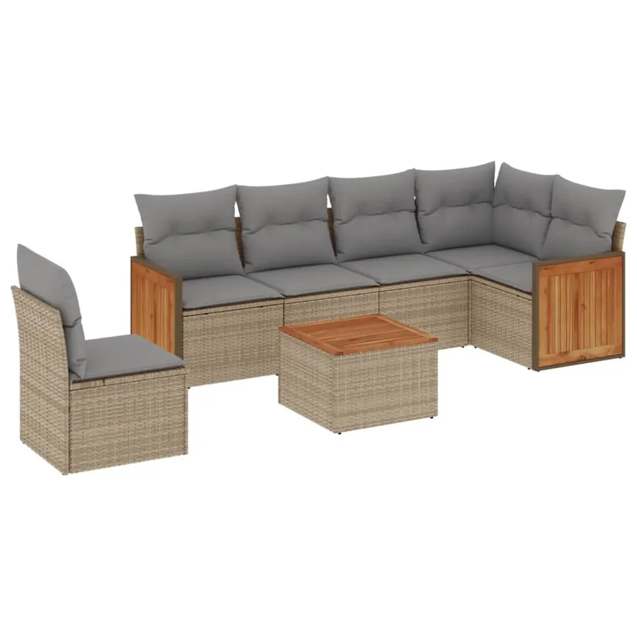 Salon de jardin avec coussins 7 pcs beige résine tressée - 2
