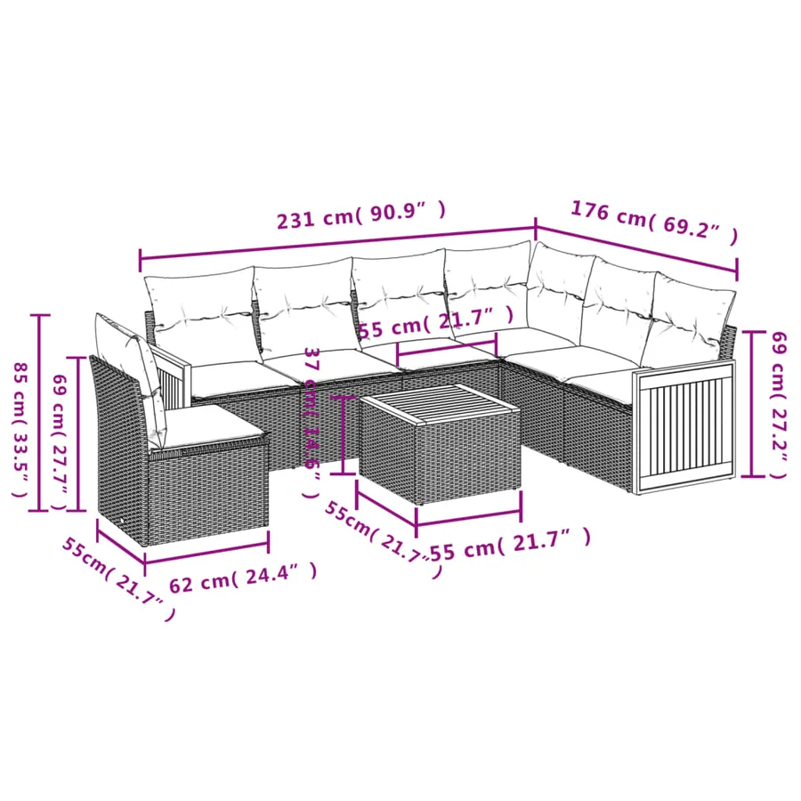 Salon de jardin avec coussins 7 pcs beige résine tressée - 3