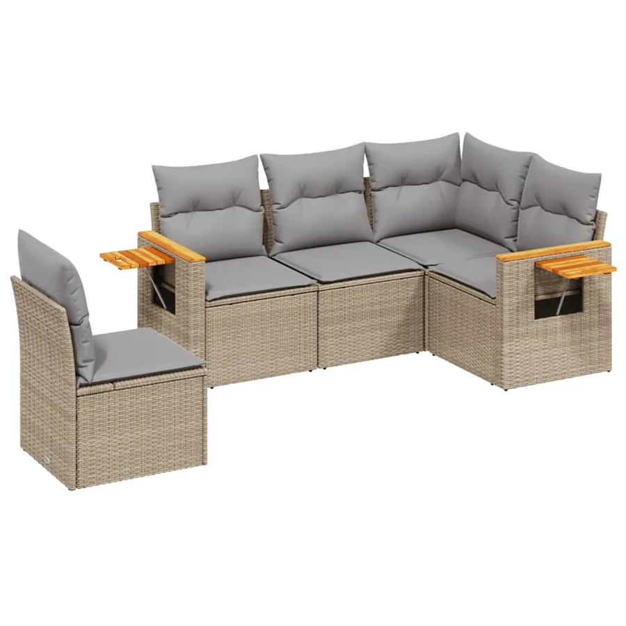 Salon de jardin avec coussins 5 pcs beige résine tressée - 2