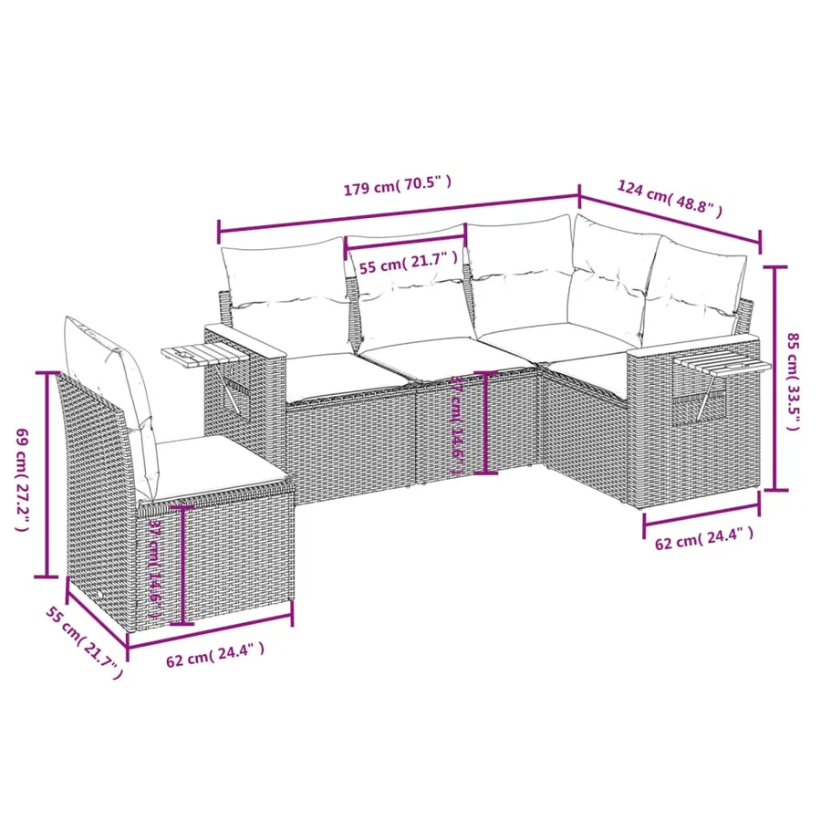 Salon de jardin avec coussins 5 pcs beige résine tressée - 3