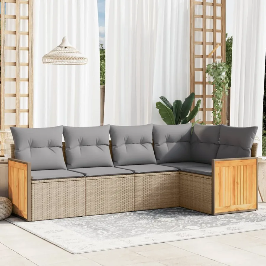 Salon de jardin avec coussins 5 pcs beige résine tressée