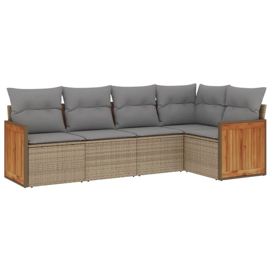 Salon de jardin avec coussins 5 pcs beige résine tressée - 2